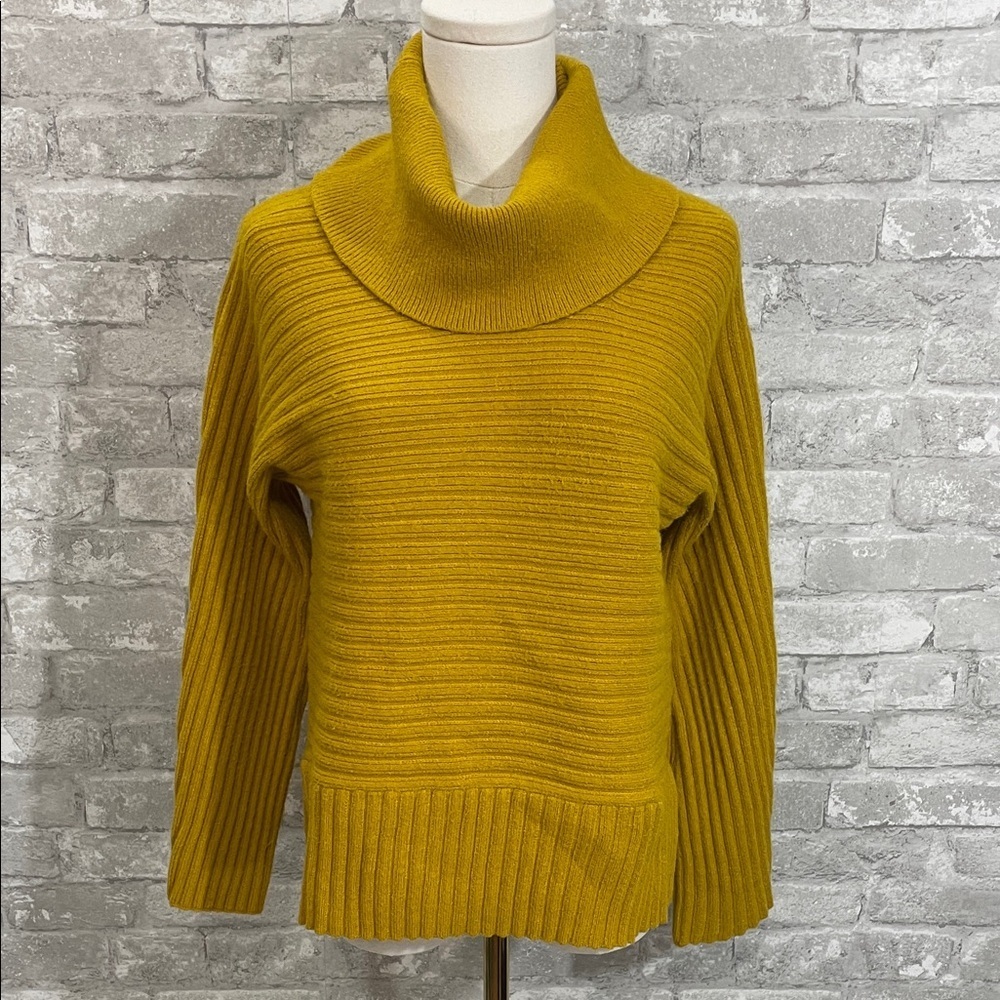 Anthropologie Moth Golden Ribbed Cowl Neck Sweater